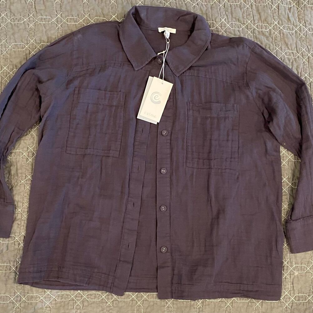 Johnny Was Calme Gauze Shacket Graphite Gray Size Large New!